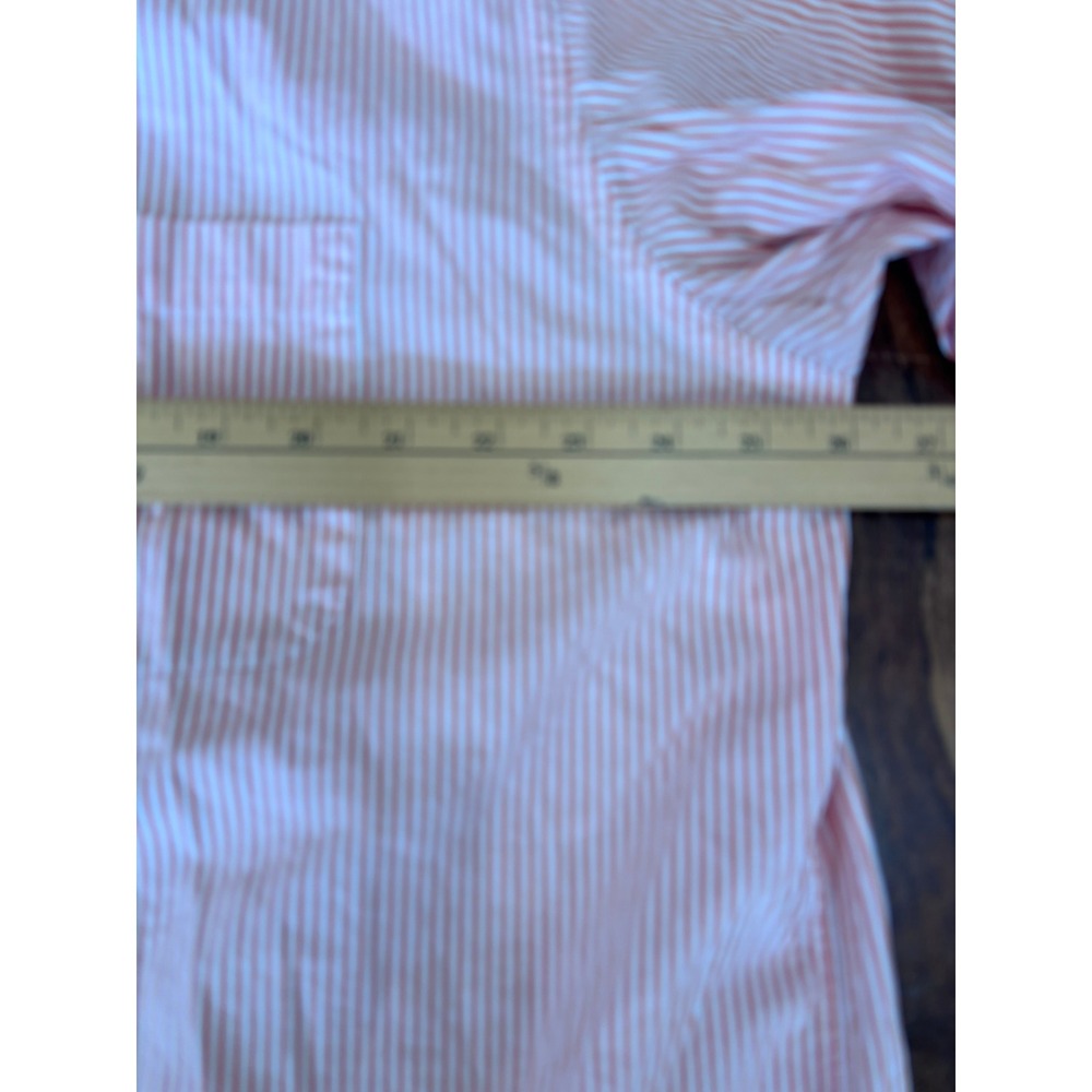 LANDS' END button down shirt mens XL orange white pinstripe short sleeve cotton - Picture 6 of 14